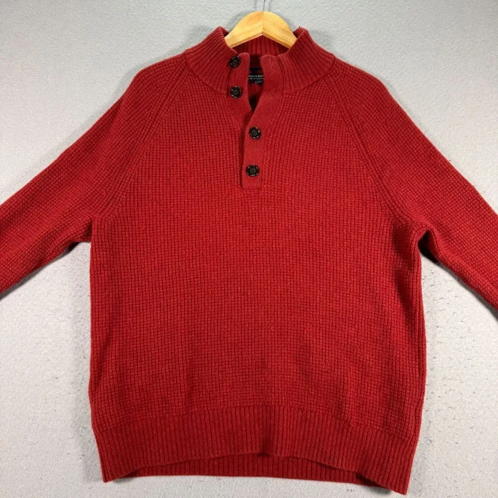 Banana Republic Wool Henley Sweater Mens Large Red Italian Yarn‎ Comfort Stretch
